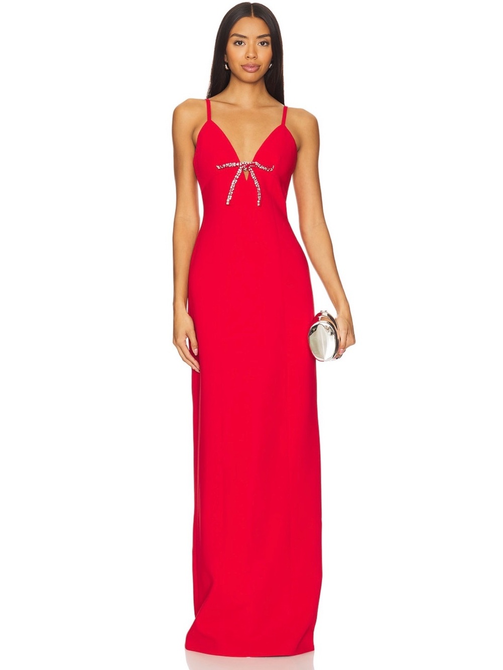 Cinq a Sept Adele Gown in Red NWOT - stretchy, bow, slit, low cut